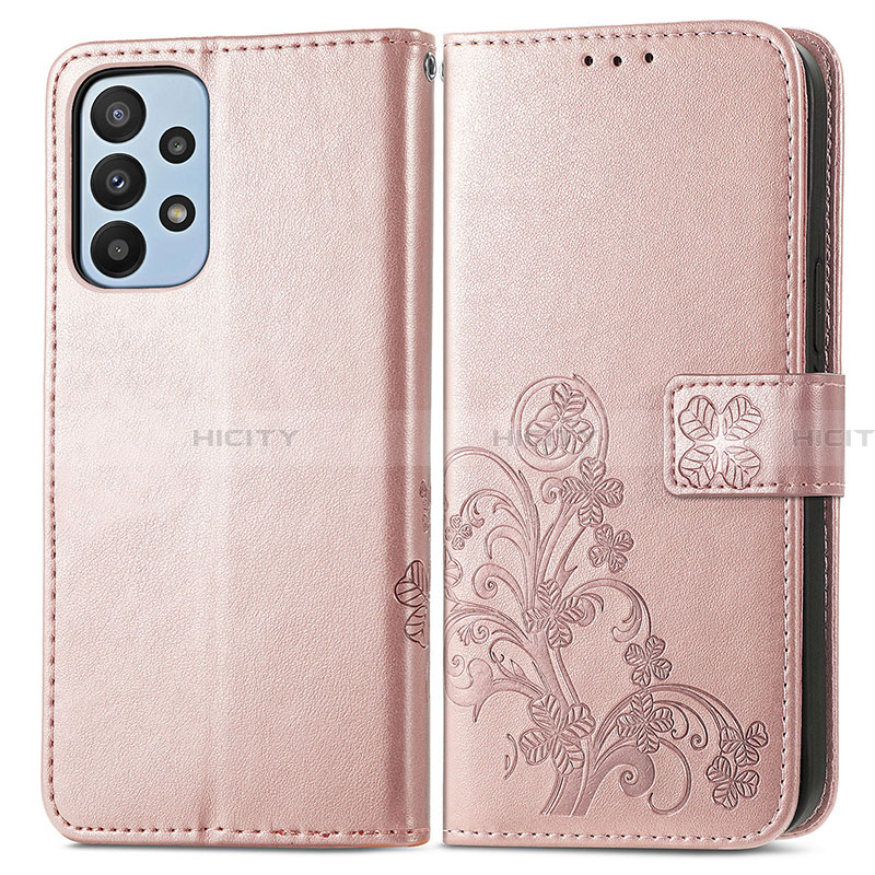 Funda de Cuero Cartera con Soporte Flores Carcasa para Samsung Galaxy A23 4G Rosa