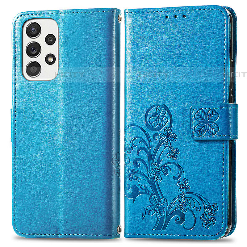 Funda de Cuero Cartera con Soporte Flores Carcasa para Samsung Galaxy A53 5G Azul