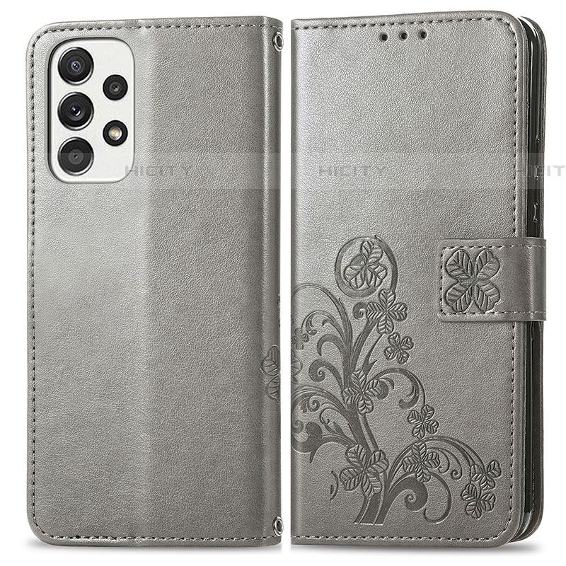 Funda de Cuero Cartera con Soporte Flores Carcasa para Samsung Galaxy A53 5G Gris