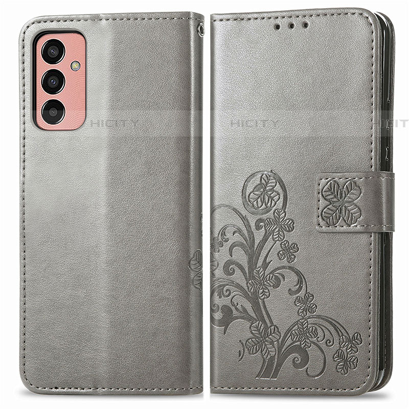 Funda de Cuero Cartera con Soporte Flores Carcasa para Samsung Galaxy F13 4G Gris