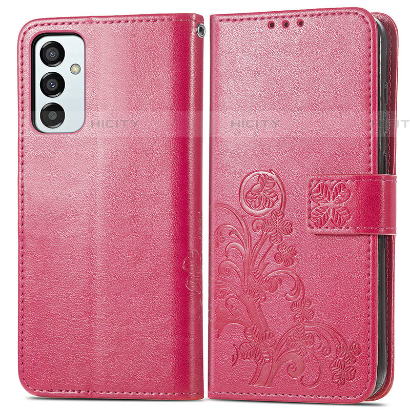 Funda de Cuero Cartera con Soporte Flores Carcasa para Samsung Galaxy F23 5G Rojo