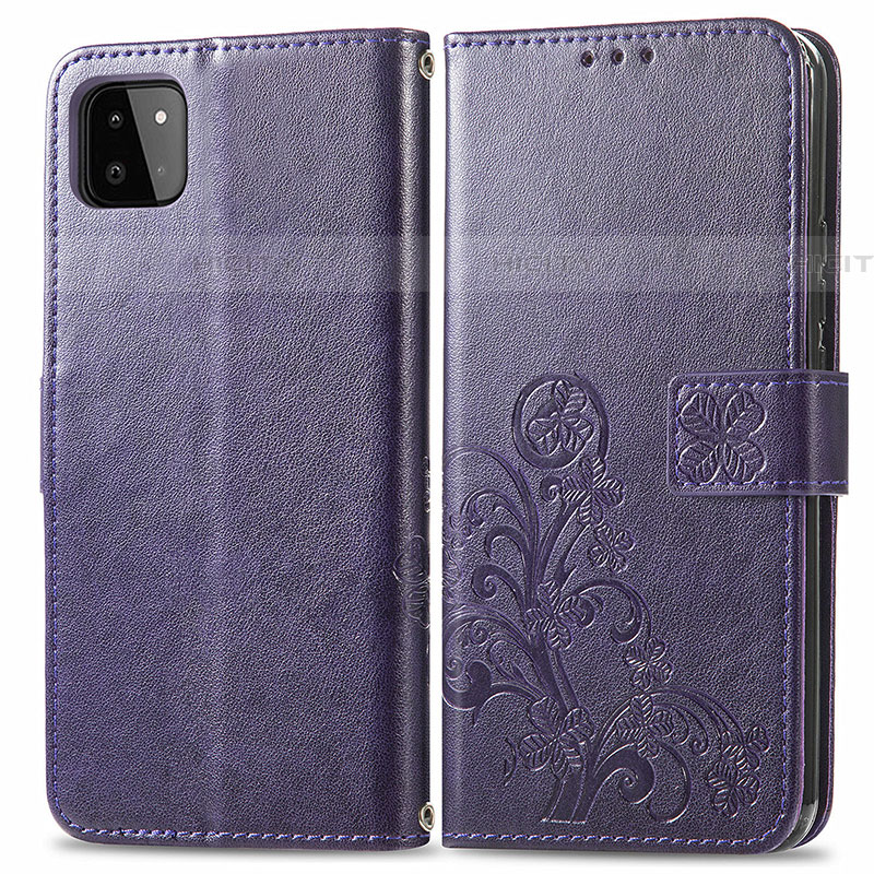 Funda de Cuero Cartera con Soporte Flores Carcasa para Samsung Galaxy F42 5G Morado