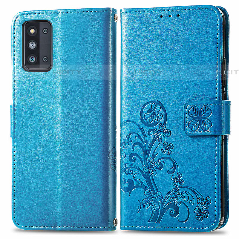 Funda de Cuero Cartera con Soporte Flores Carcasa para Samsung Galaxy F52 5G Azul