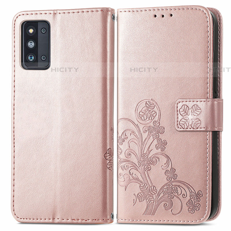 Funda de Cuero Cartera con Soporte Flores Carcasa para Samsung Galaxy F52 5G Rosa