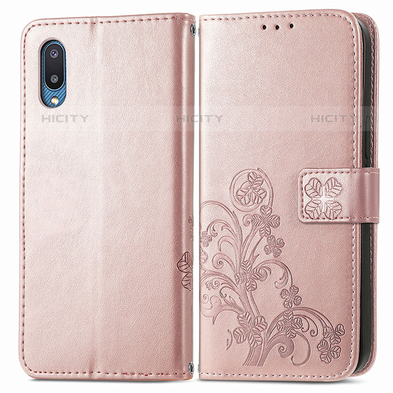 Funda de Cuero Cartera con Soporte Flores Carcasa para Samsung Galaxy M02 Rosa