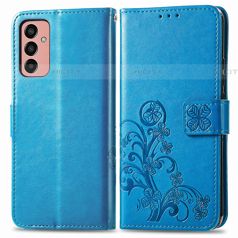 Funda de Cuero Cartera con Soporte Flores Carcasa para Samsung Galaxy M13 4G Azul