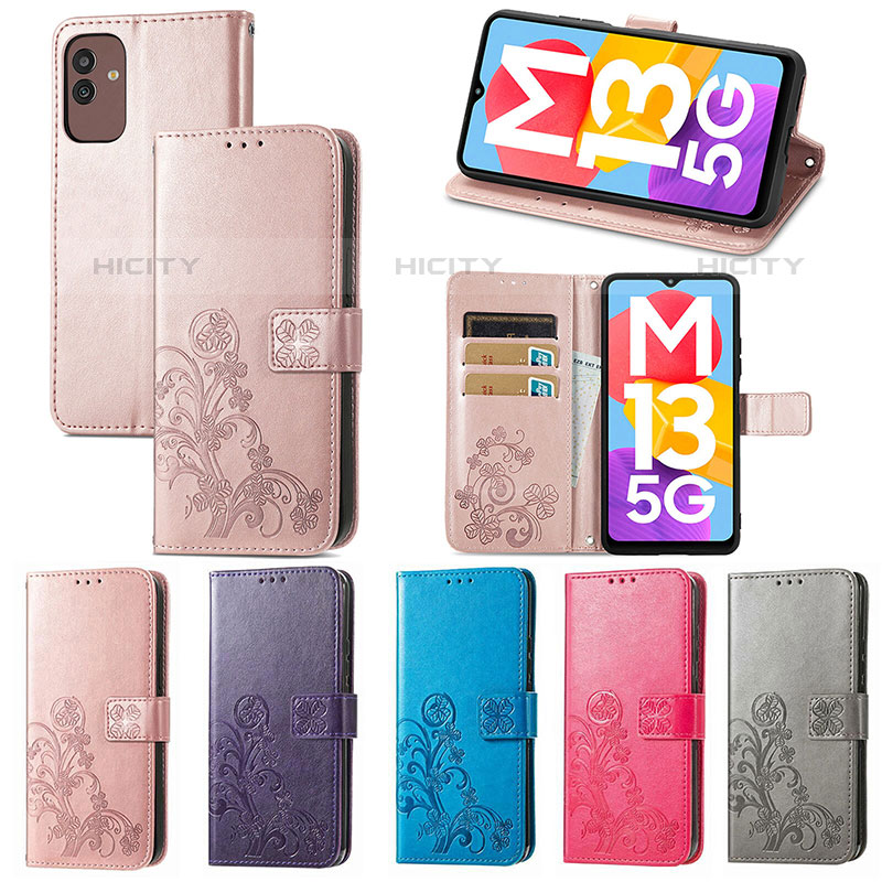 Funda de Cuero Cartera con Soporte Flores Carcasa para Samsung Galaxy M13 5G