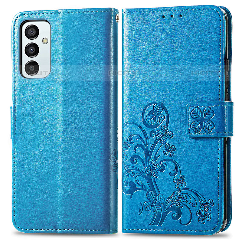 Funda de Cuero Cartera con Soporte Flores Carcasa para Samsung Galaxy M23 5G Azul