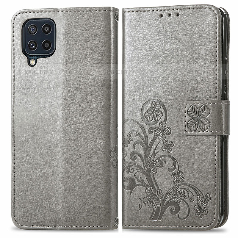 Funda de Cuero Cartera con Soporte Flores Carcasa para Samsung Galaxy M32 4G Gris