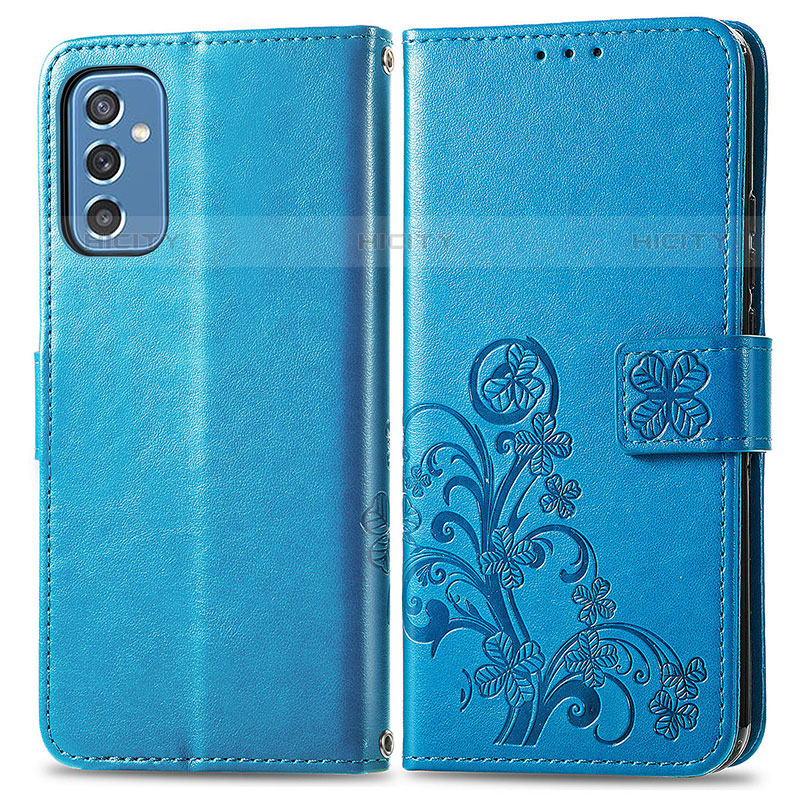 Funda de Cuero Cartera con Soporte Flores Carcasa para Samsung Galaxy M52 5G Azul