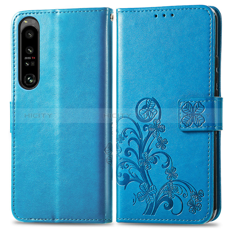 Funda de Cuero Cartera con Soporte Flores Carcasa para Sony Xperia 1 IV SO-51C Azul