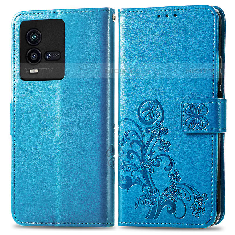 Funda de Cuero Cartera con Soporte Flores Carcasa para Vivo iQOO 9T 5G Azul