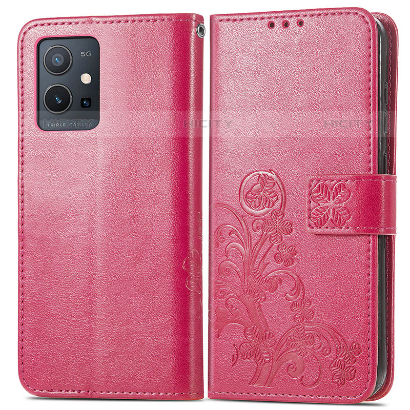 Funda de Cuero Cartera con Soporte Flores Carcasa para Vivo T1 5G India Rojo