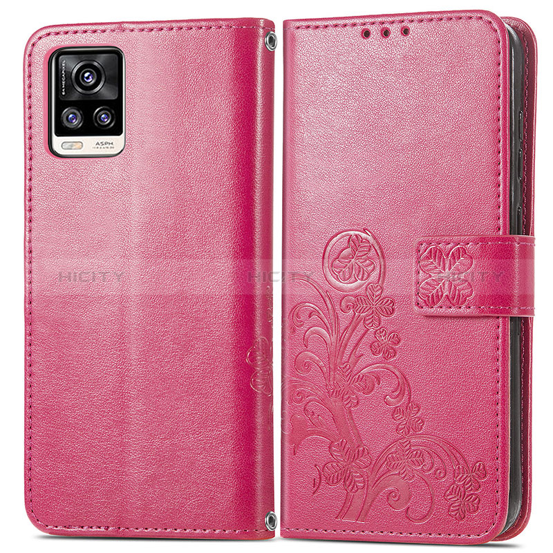 Funda de Cuero Cartera con Soporte Flores Carcasa para Vivo V20 Rojo