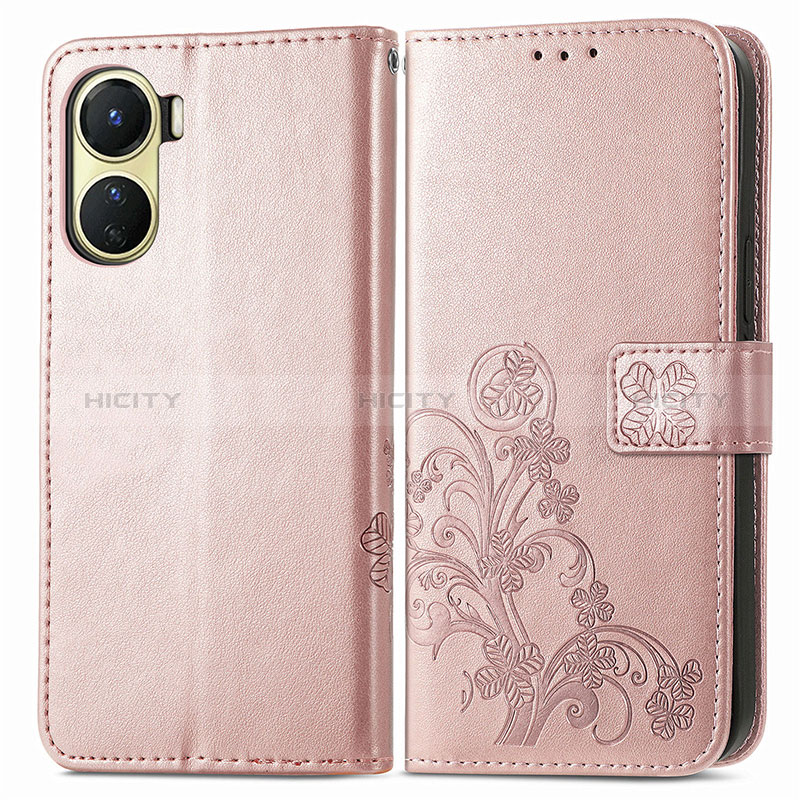 Funda de Cuero Cartera con Soporte Flores Carcasa para Vivo Y16 Rosa