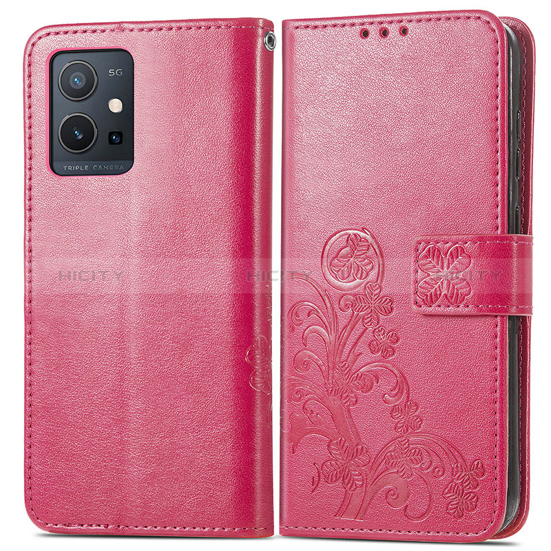 Funda de Cuero Cartera con Soporte Flores Carcasa para Vivo Y30 5G Rojo