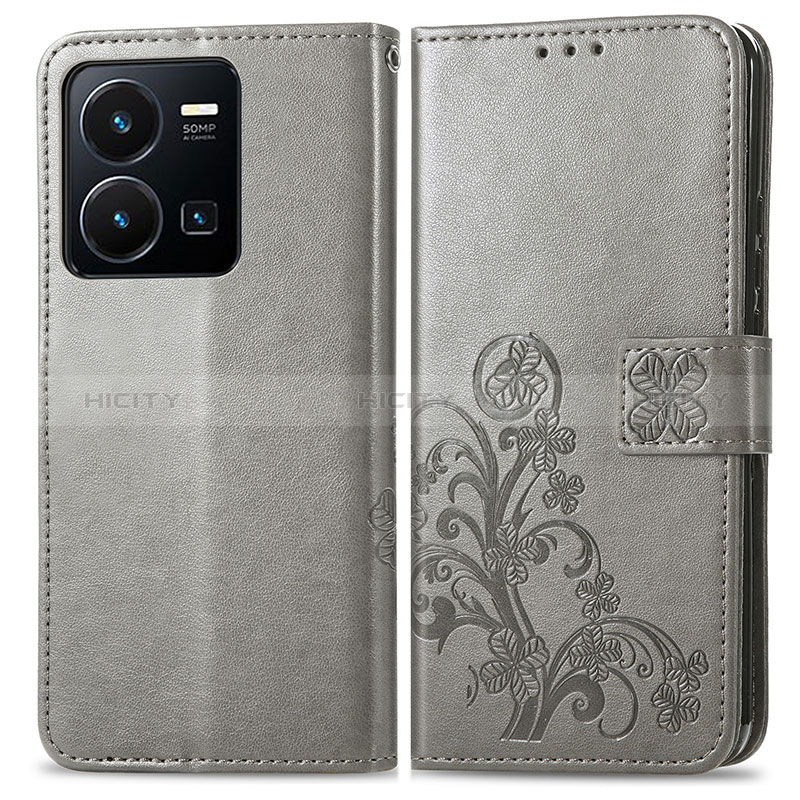 Funda de Cuero Cartera con Soporte Flores Carcasa para Vivo Y35 4G Gris