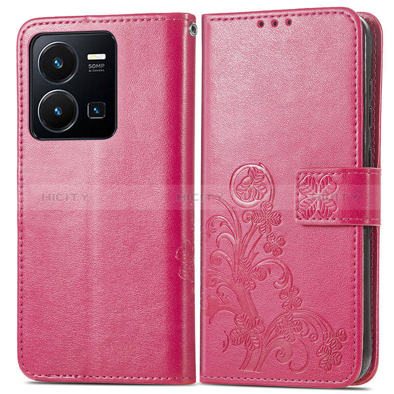 Funda de Cuero Cartera con Soporte Flores Carcasa para Vivo Y35 4G Rojo