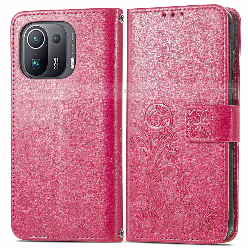 Funda de Cuero Cartera con Soporte Flores Carcasa para Xiaomi Mi 11 Pro 5G Rojo