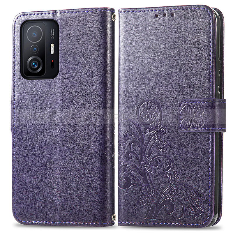 Funda de Cuero Cartera con Soporte Flores Carcasa para Xiaomi Mi 11T 5G Morado