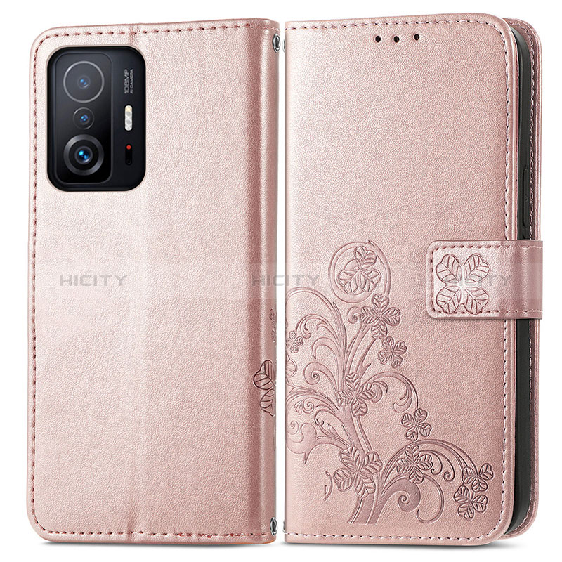 Funda de Cuero Cartera con Soporte Flores Carcasa para Xiaomi Mi 11T 5G Rosa