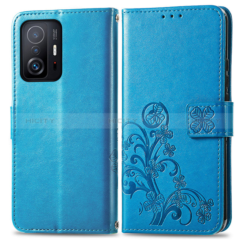 Funda de Cuero Cartera con Soporte Flores Carcasa para Xiaomi Mi 11T Pro 5G Azul