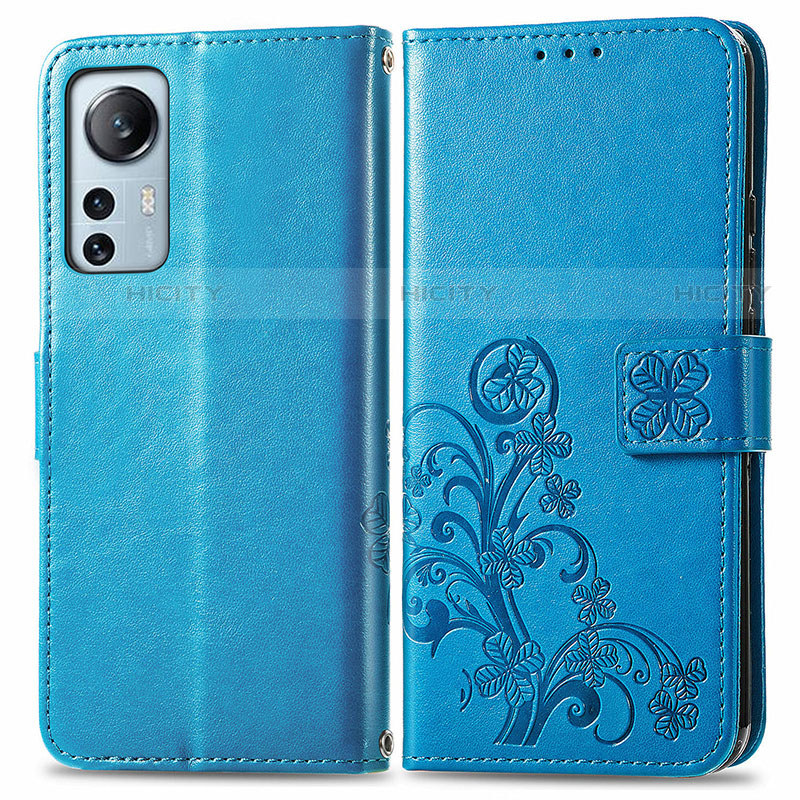 Funda de Cuero Cartera con Soporte Flores Carcasa para Xiaomi Mi 12S 5G Azul