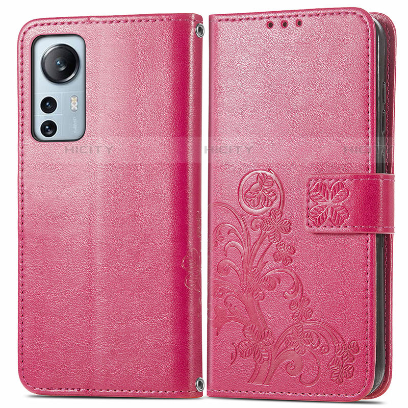 Funda de Cuero Cartera con Soporte Flores Carcasa para Xiaomi Mi 12S Pro 5G Rojo