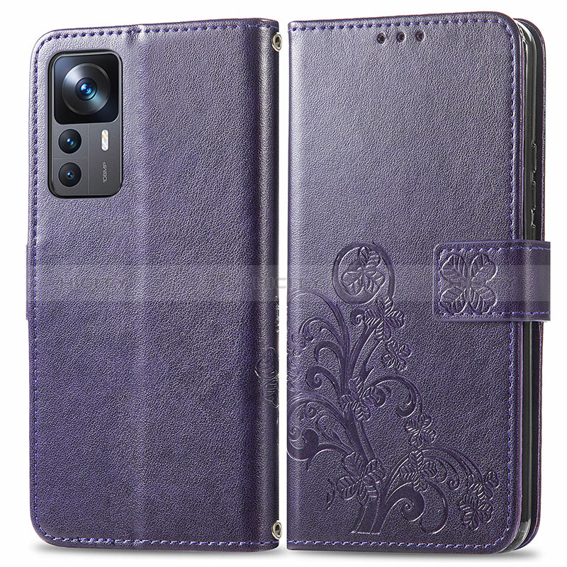 Funda de Cuero Cartera con Soporte Flores Carcasa para Xiaomi Mi 12T 5G Morado