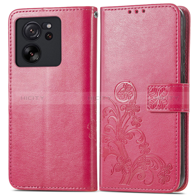 Funda de Cuero Cartera con Soporte Flores Carcasa para Xiaomi Mi 13T 5G Rosa Roja