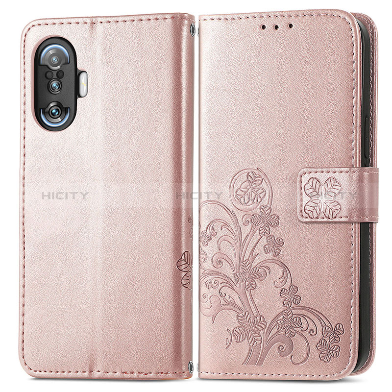 Funda de Cuero Cartera con Soporte Flores Carcasa para Xiaomi Poco F3 GT 5G Rosa