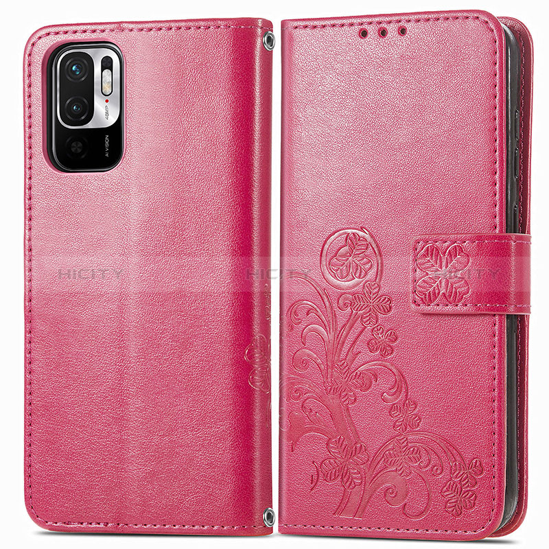 Funda de Cuero Cartera con Soporte Flores Carcasa para Xiaomi POCO M3 Pro 5G Rojo