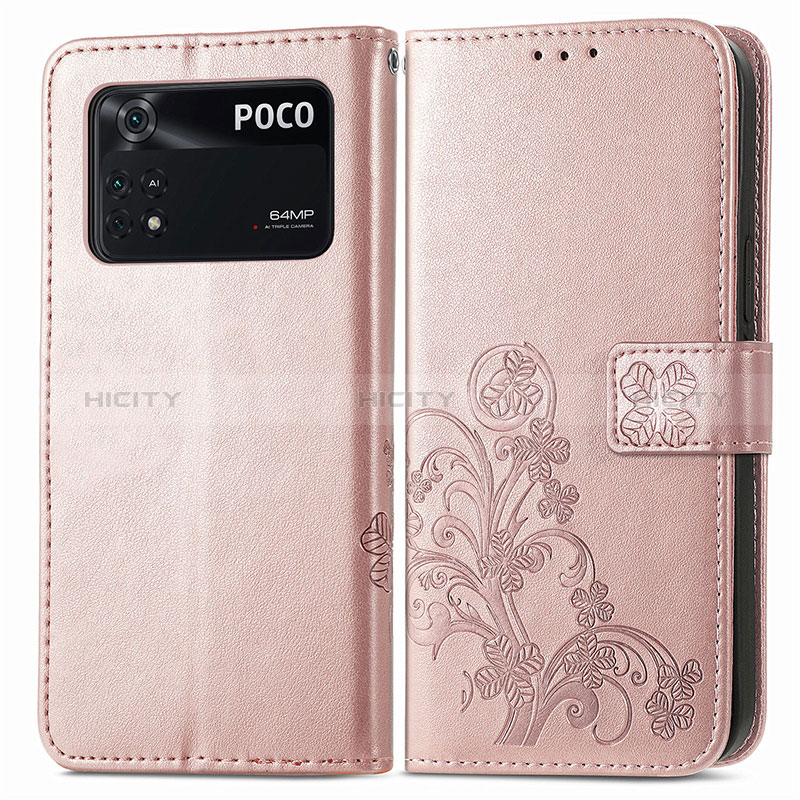 Funda de Cuero Cartera con Soporte Flores Carcasa para Xiaomi Poco M4 Pro 4G