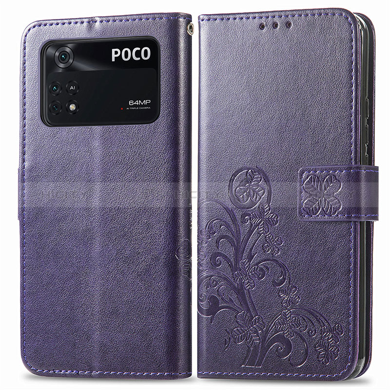 Funda de Cuero Cartera con Soporte Flores Carcasa para Xiaomi Poco M4 Pro 4G