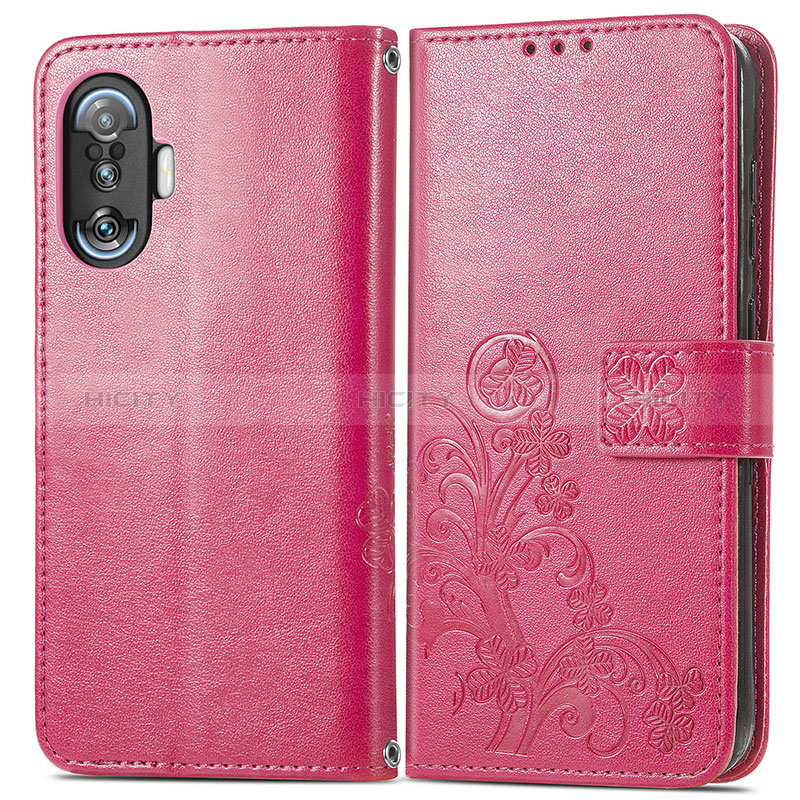 Funda de Cuero Cartera con Soporte Flores Carcasa para Xiaomi Redmi K40 Gaming 5G Rojo