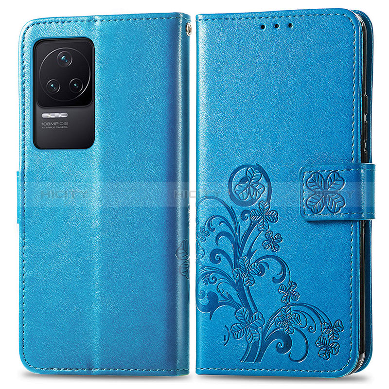 Funda de Cuero Cartera con Soporte Flores Carcasa para Xiaomi Redmi K50 5G Azul