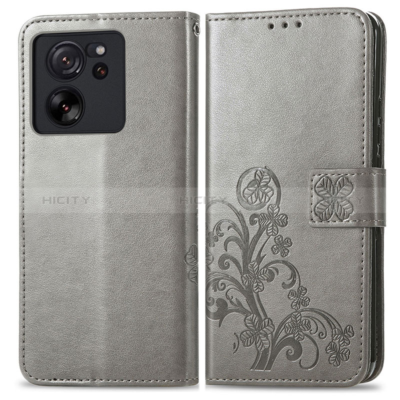 Funda de Cuero Cartera con Soporte Flores Carcasa para Xiaomi Redmi K60 Ultra 5G Gris