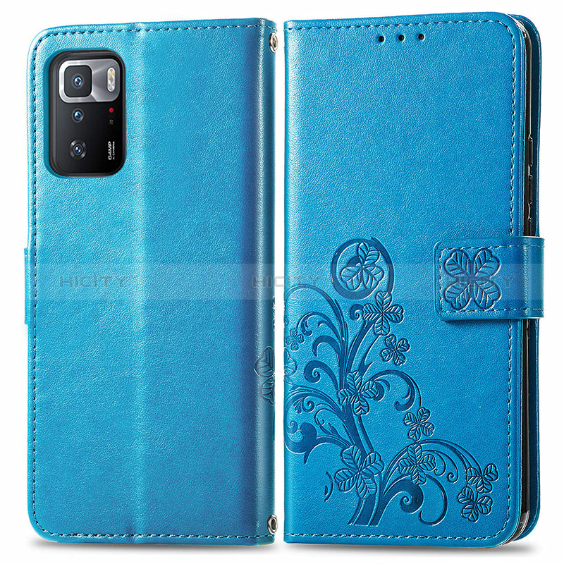 Funda de Cuero Cartera con Soporte Flores Carcasa para Xiaomi Redmi Note 10 Pro 5G Azul