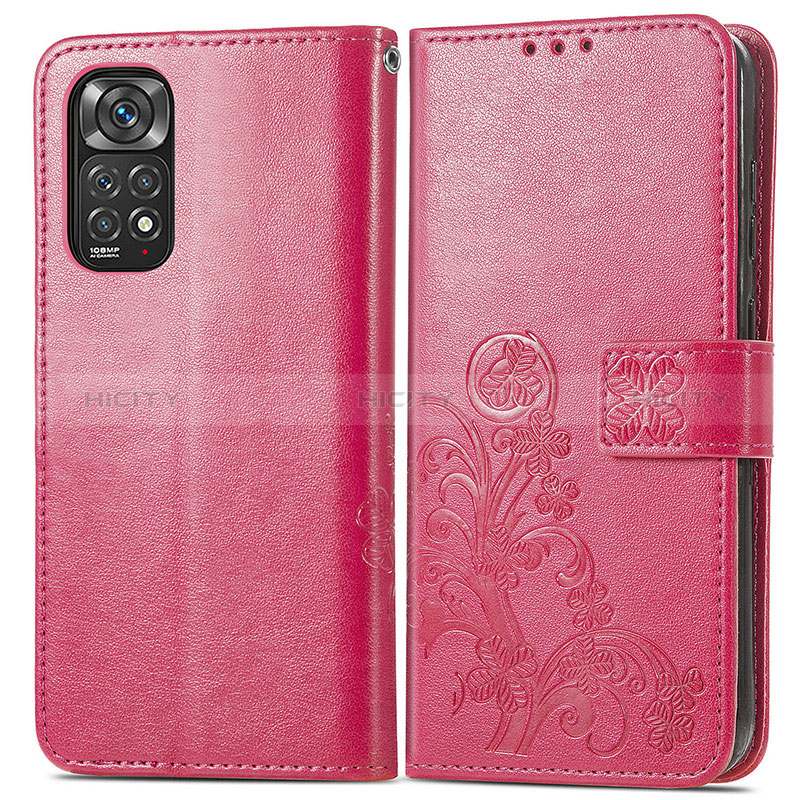 Funda de Cuero Cartera con Soporte Flores Carcasa para Xiaomi Redmi Note 11 Pro 4G Rojo