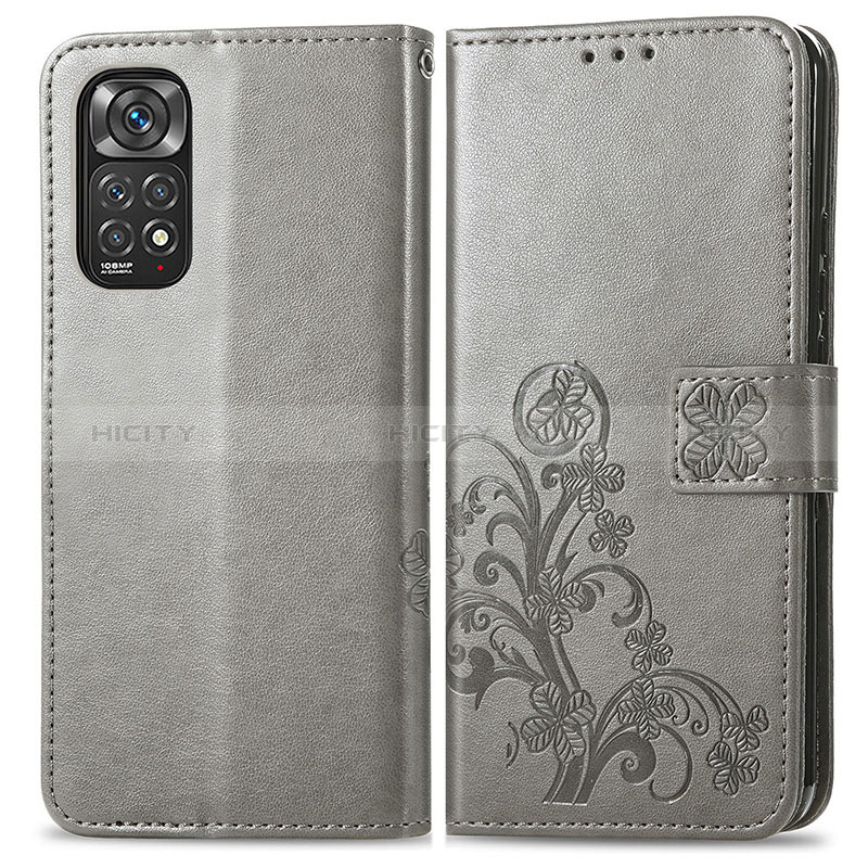 Funda de Cuero Cartera con Soporte Flores Carcasa para Xiaomi Redmi Note 11S 4G Gris