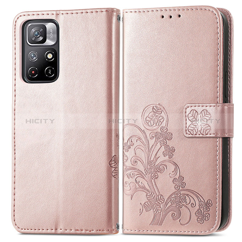 Funda de Cuero Cartera con Soporte Flores Carcasa para Xiaomi Redmi Note 11S 5G Rosa