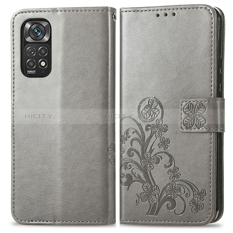 Funda de Cuero Cartera con Soporte Flores Carcasa para Xiaomi Redmi Note 12 Pro 4G Gris