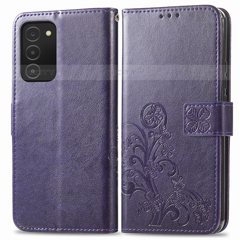 Funda de Cuero Cartera con Soporte Flores Carcasa S01D para Samsung Galaxy M02s Morado