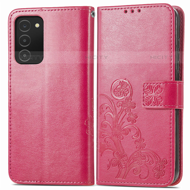 Funda de Cuero Cartera con Soporte Flores Carcasa S01D para Samsung Galaxy M02s Rosa Roja