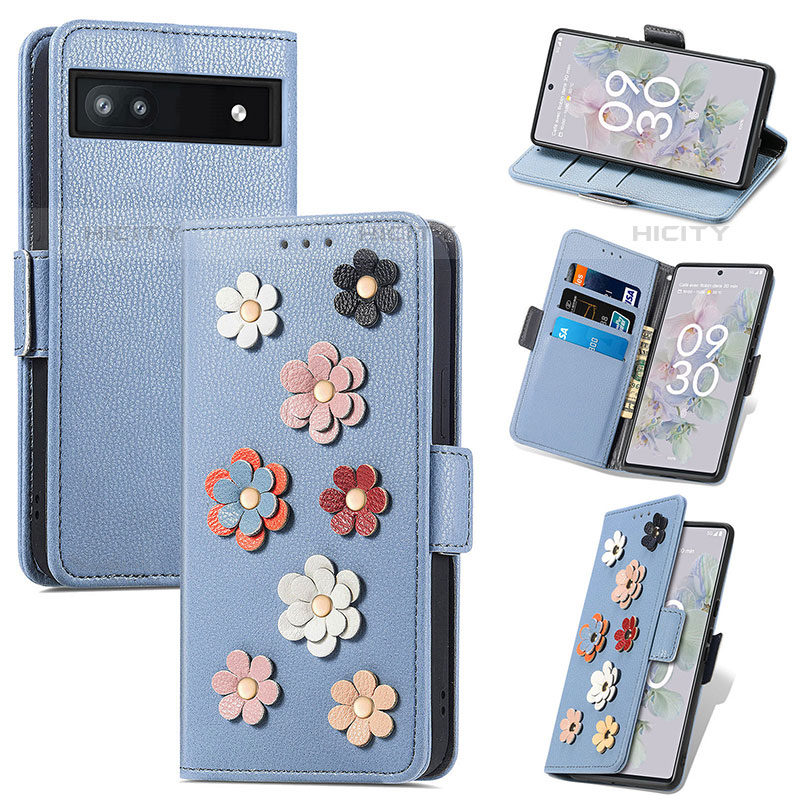 Funda de Cuero Cartera con Soporte Flores Carcasa S02D para Google Pixel 6a 5G