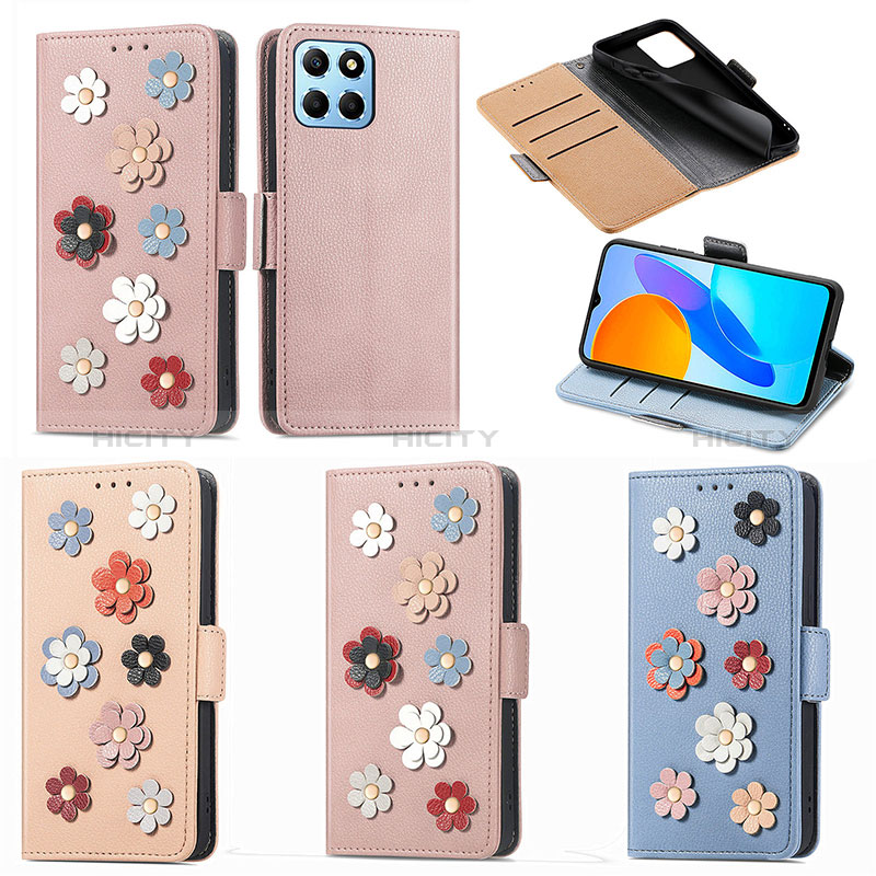 Funda de Cuero Cartera con Soporte Flores Carcasa S02D para Huawei Honor X6