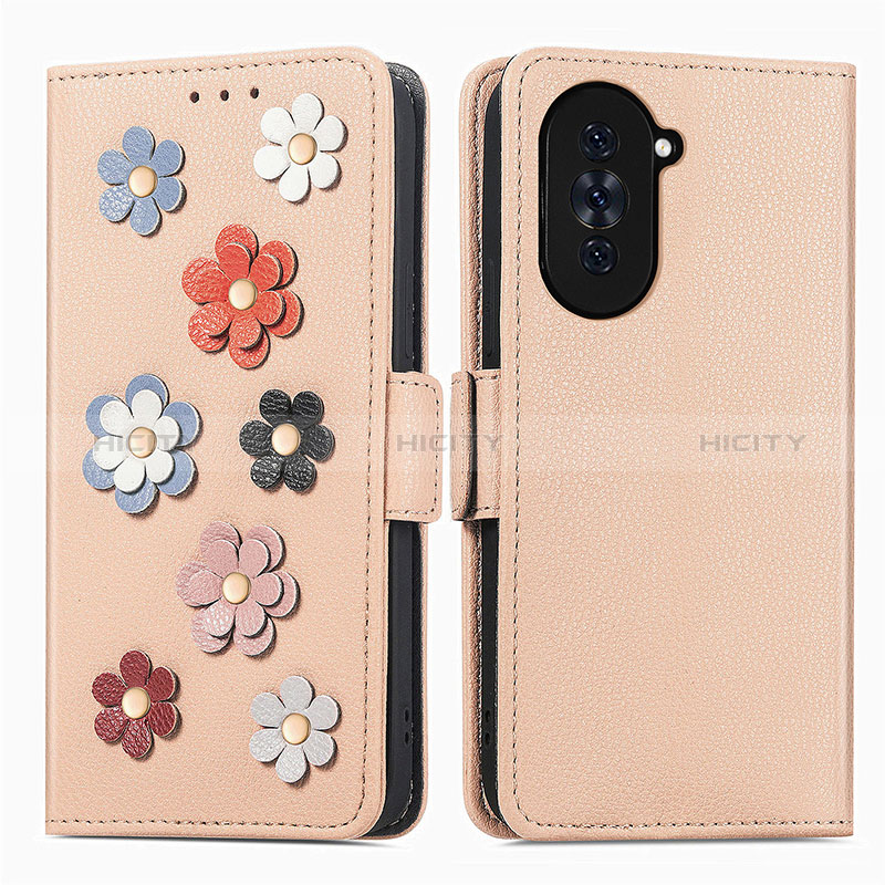 Funda de Cuero Cartera con Soporte Flores Carcasa S02D para Huawei Nova 10 Pro Caqui