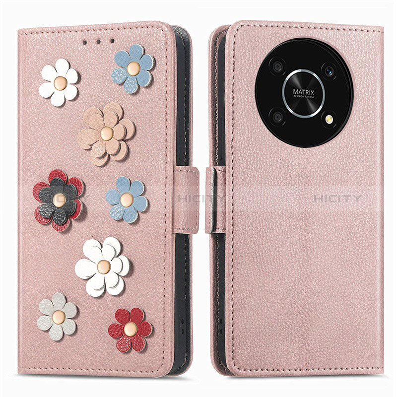 Funda de Cuero Cartera con Soporte Flores Carcasa S02D para Huawei Nova Y90