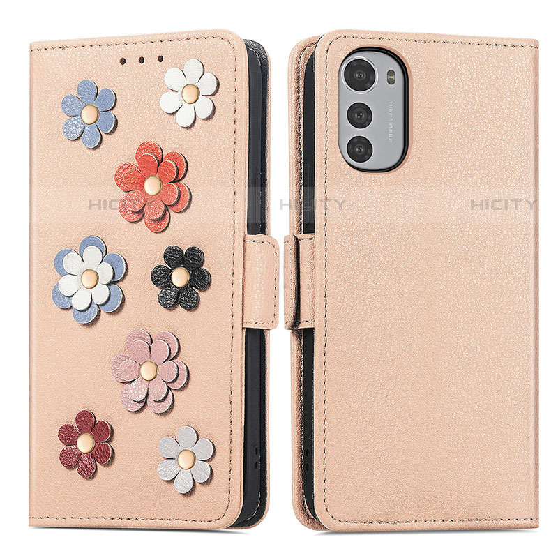 Funda de Cuero Cartera con Soporte Flores Carcasa S02D para Motorola Moto E32