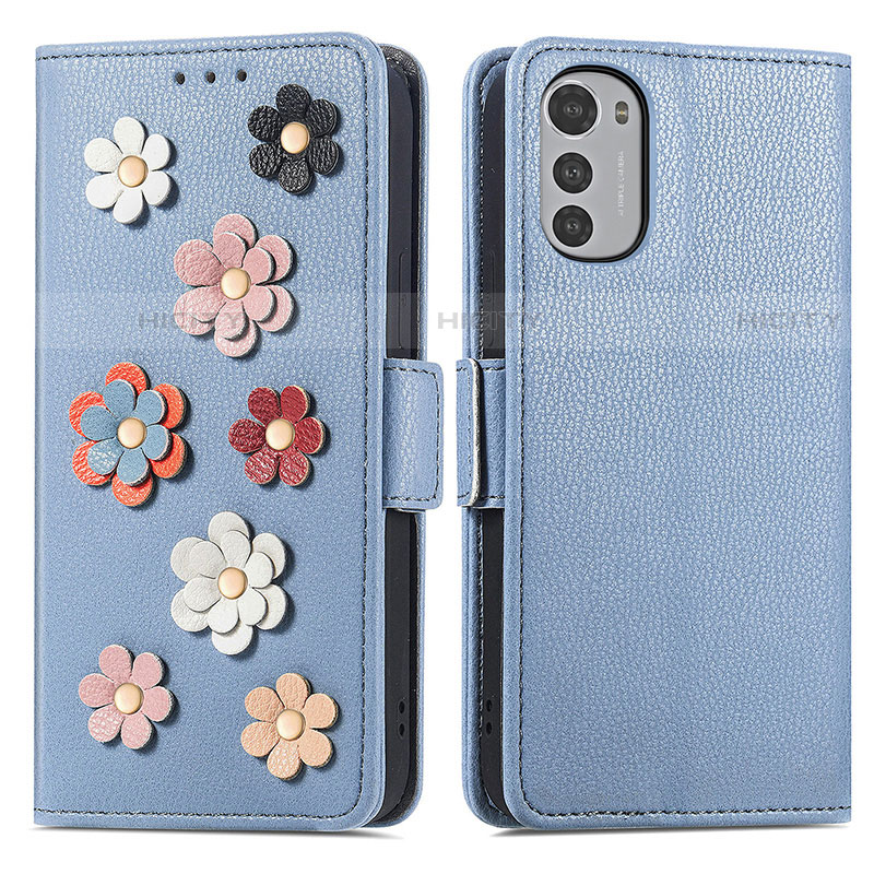 Funda de Cuero Cartera con Soporte Flores Carcasa S02D para Motorola Moto E32